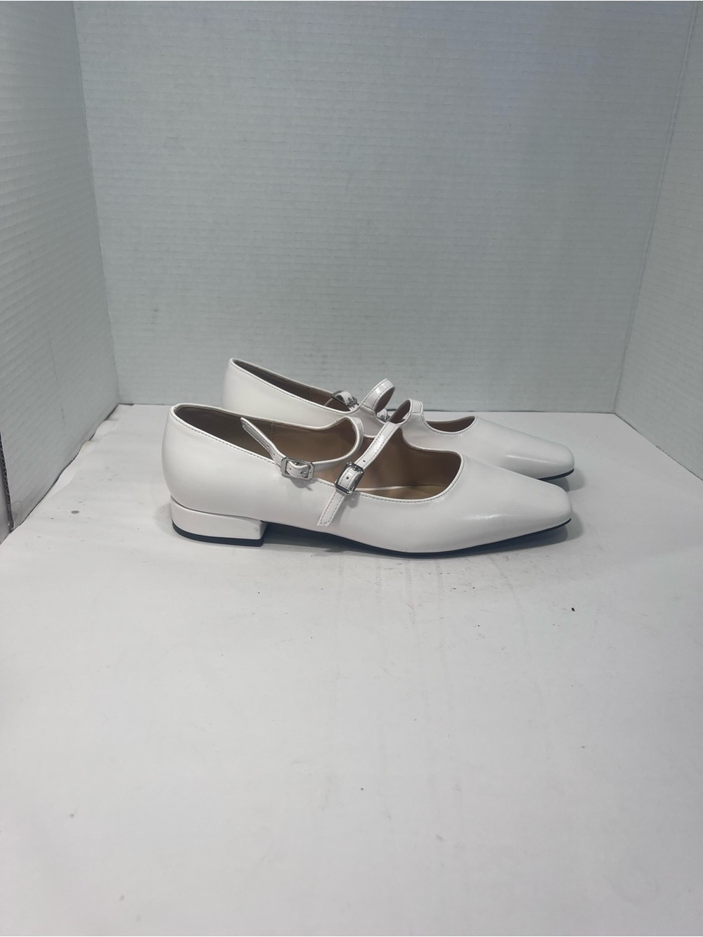 Polished White Mary Jane Low Heel Flats